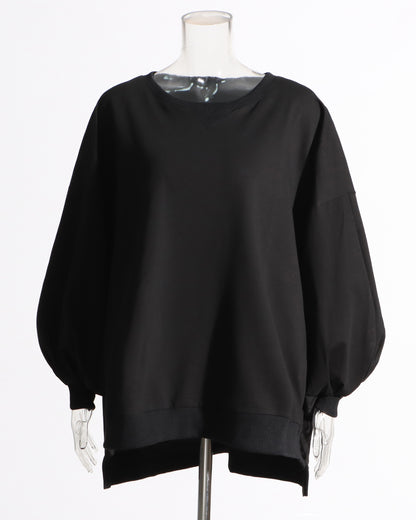Black Oversized Balloon-Sleeve Crewneck Sweatshirt