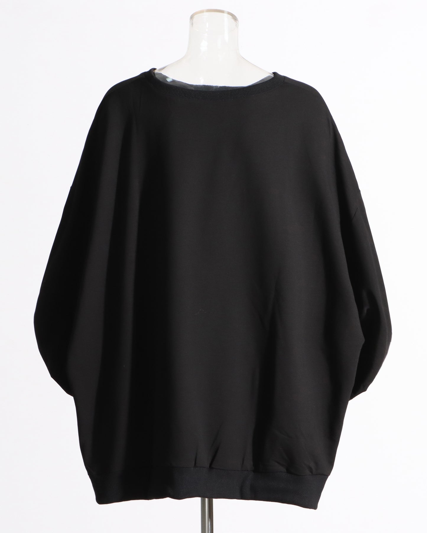 Black Oversized Balloon-Sleeve Crewneck Sweatshirt