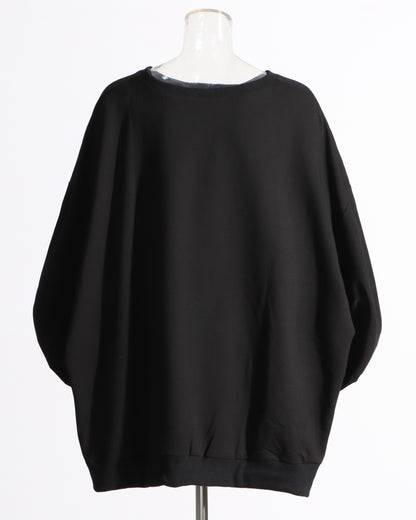 Black Oversized Balloon-Sleeve Crewneck Sweatshirt