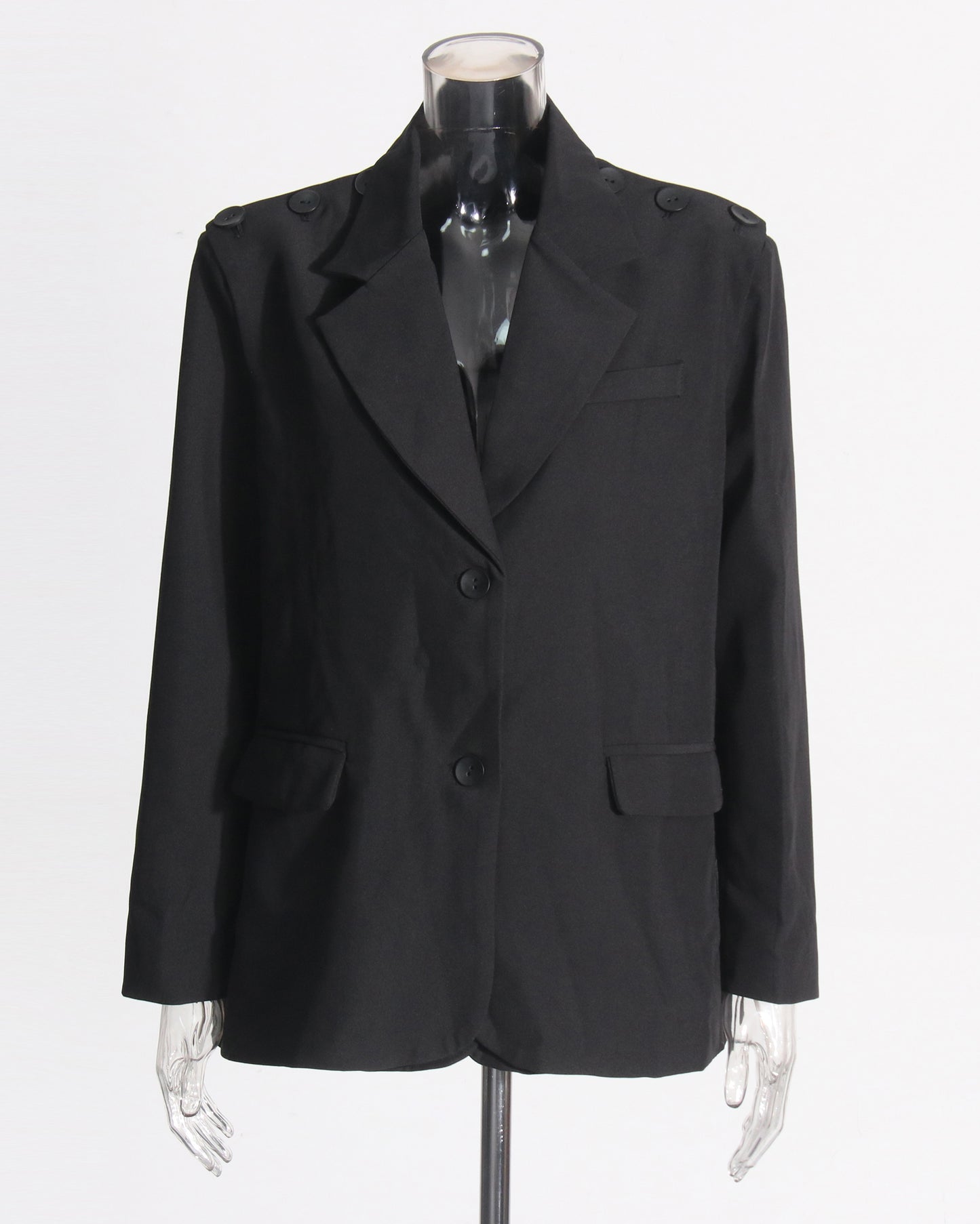 Black Oversized Blazer with Shoulder Buttons