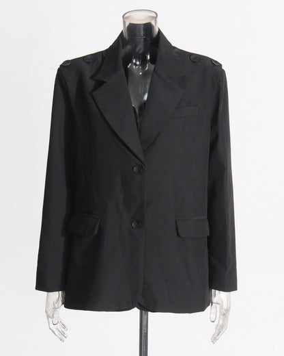 Black Oversized Blazer with Shoulder Buttons