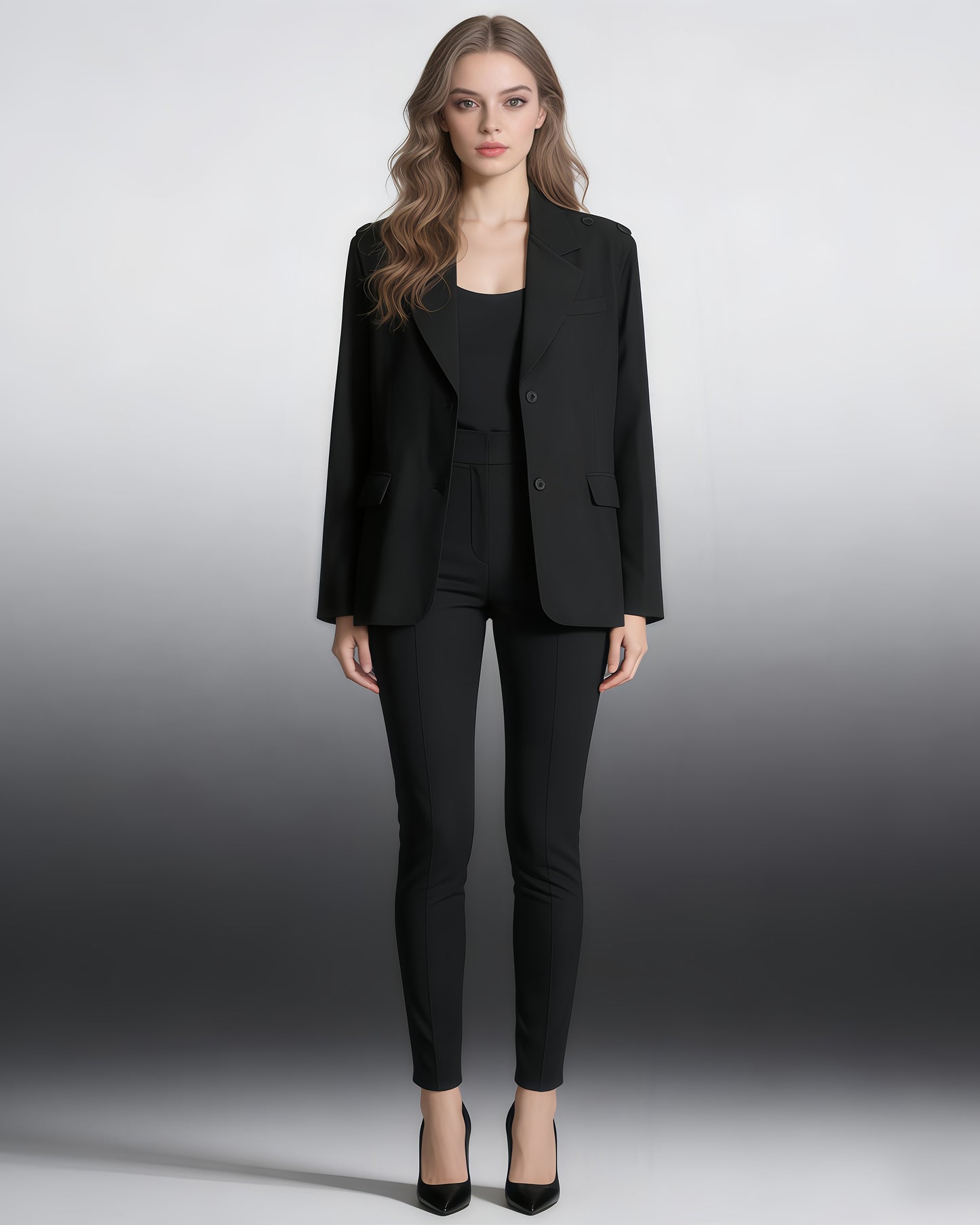 Black Oversized Blazer with Shoulder Buttons