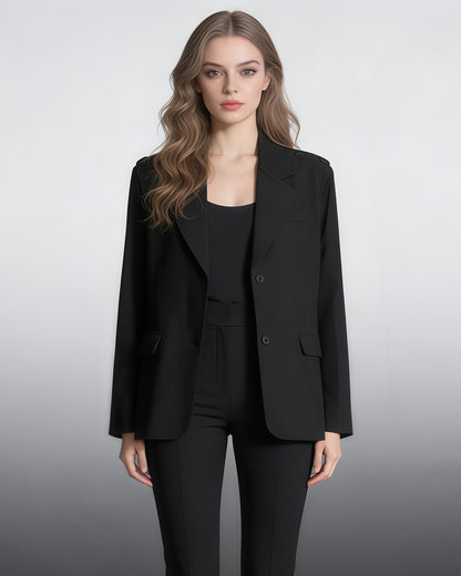 Black Oversized Blazer with Shoulder Buttons
