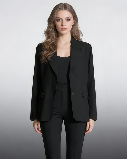 Black Oversized Blazer with Shoulder Buttons