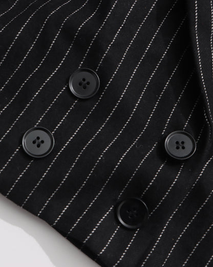 Black Pinstripe Double-Breasted Cropped Blazer