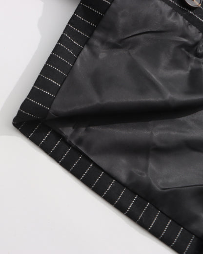 Black Pinstripe Double-Breasted Cropped Blazer