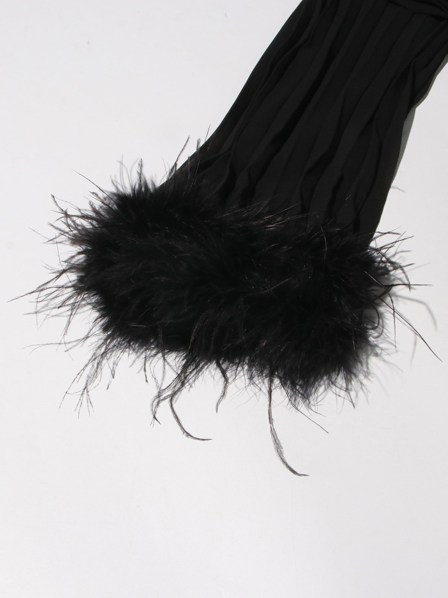 Black Pleated Maxi Dress with Crystal & Feather Details