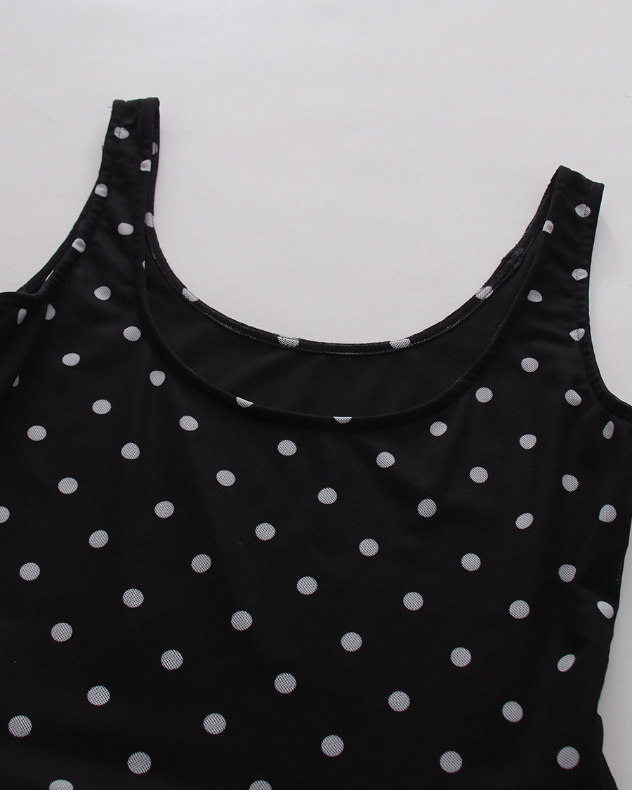 Black Polka Dot Sleeveless Ruched Bubble Hem Mini Dress