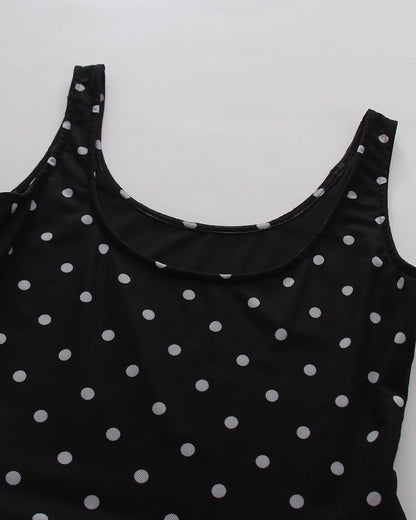 Black Polka Dot Sleeveless Ruched Bubble Hem Mini Dress
