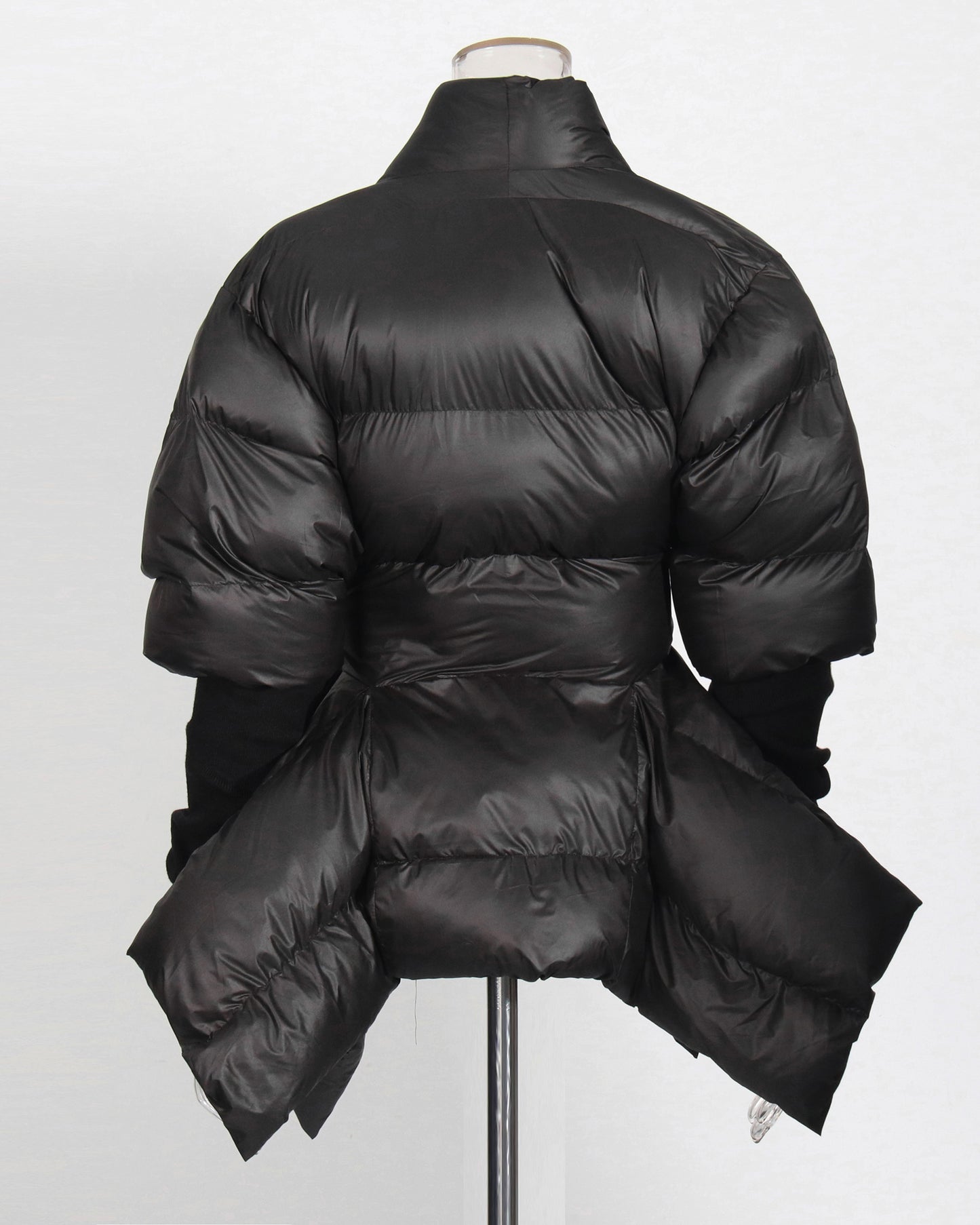 Black Puffy Wrap Puffer Jacket with Bow Tie Waist
