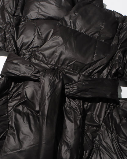 Black Puffy Wrap Puffer Jacket with Bow Tie Waist