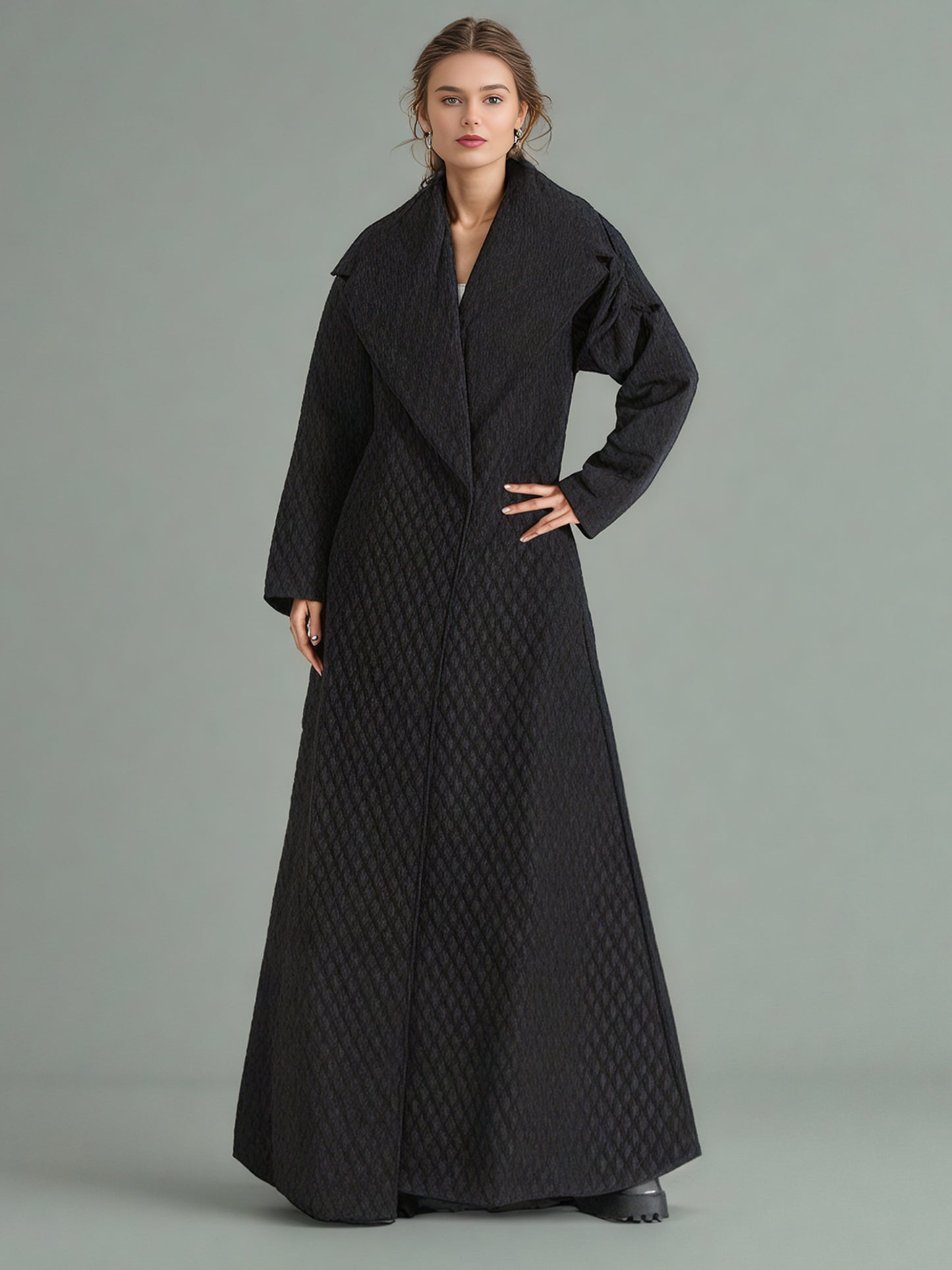 Black Quilted Long Trench Coat