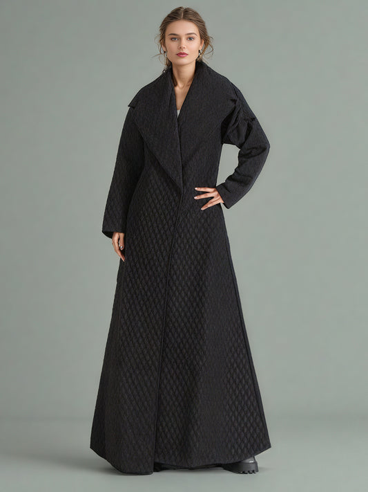 Black Quilted Long Trench Coat