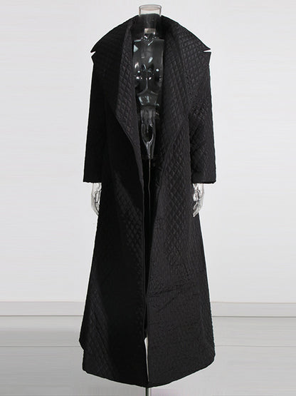 Black Quilted Long Trench Coat