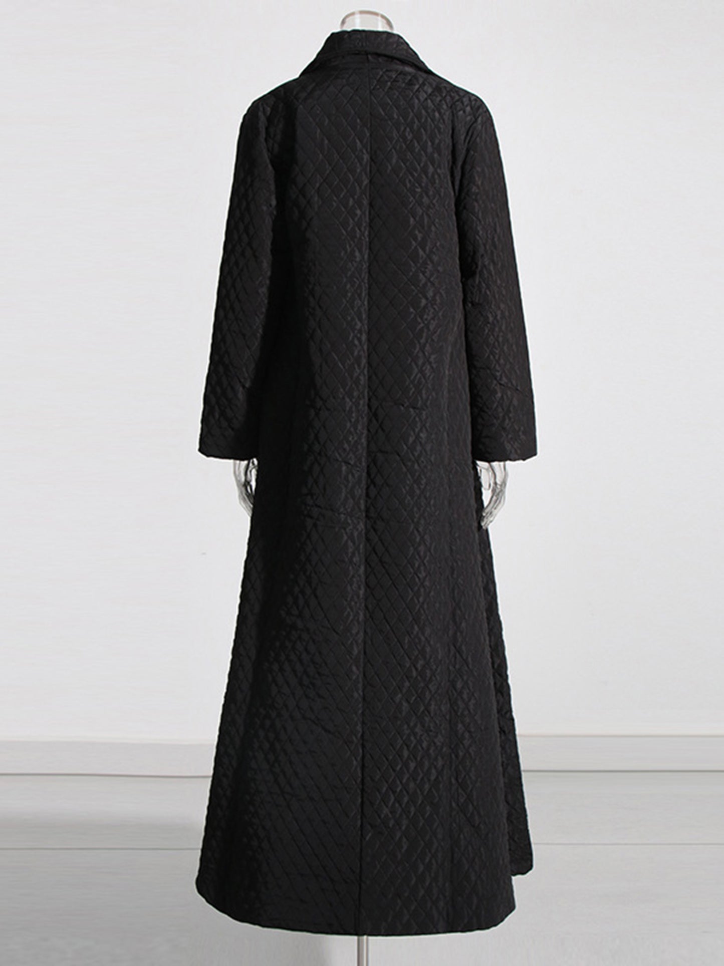 Black Quilted Long Trench Coat