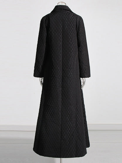 Black Quilted Long Trench Coat