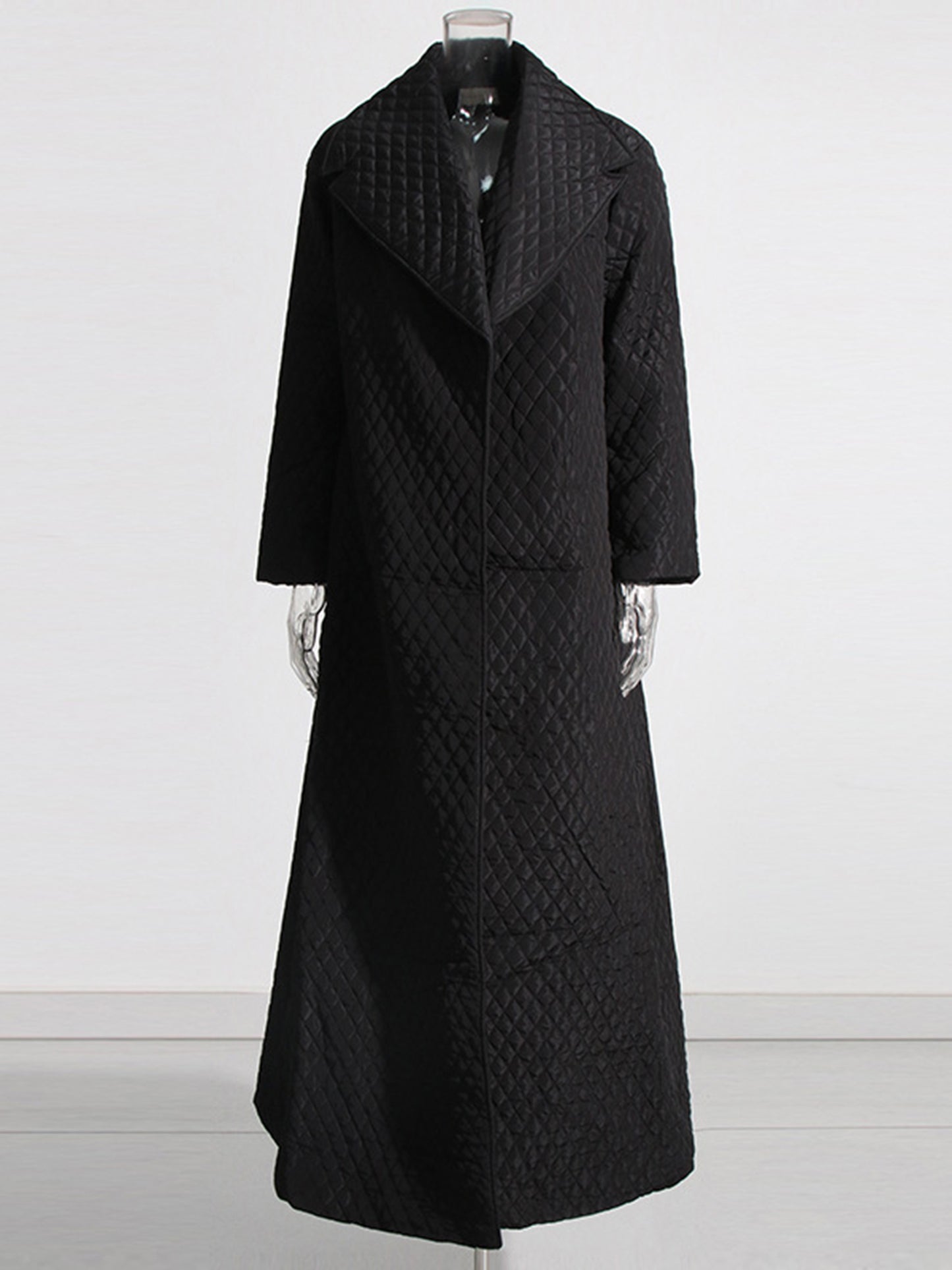 Black Quilted Long Trench Coat