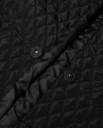 Black Quilted Longline Coat with Balloon Sleeves