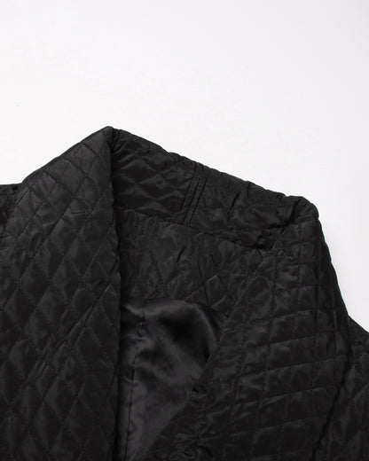 Black Quilted Longline Coat with Balloon Sleeves
