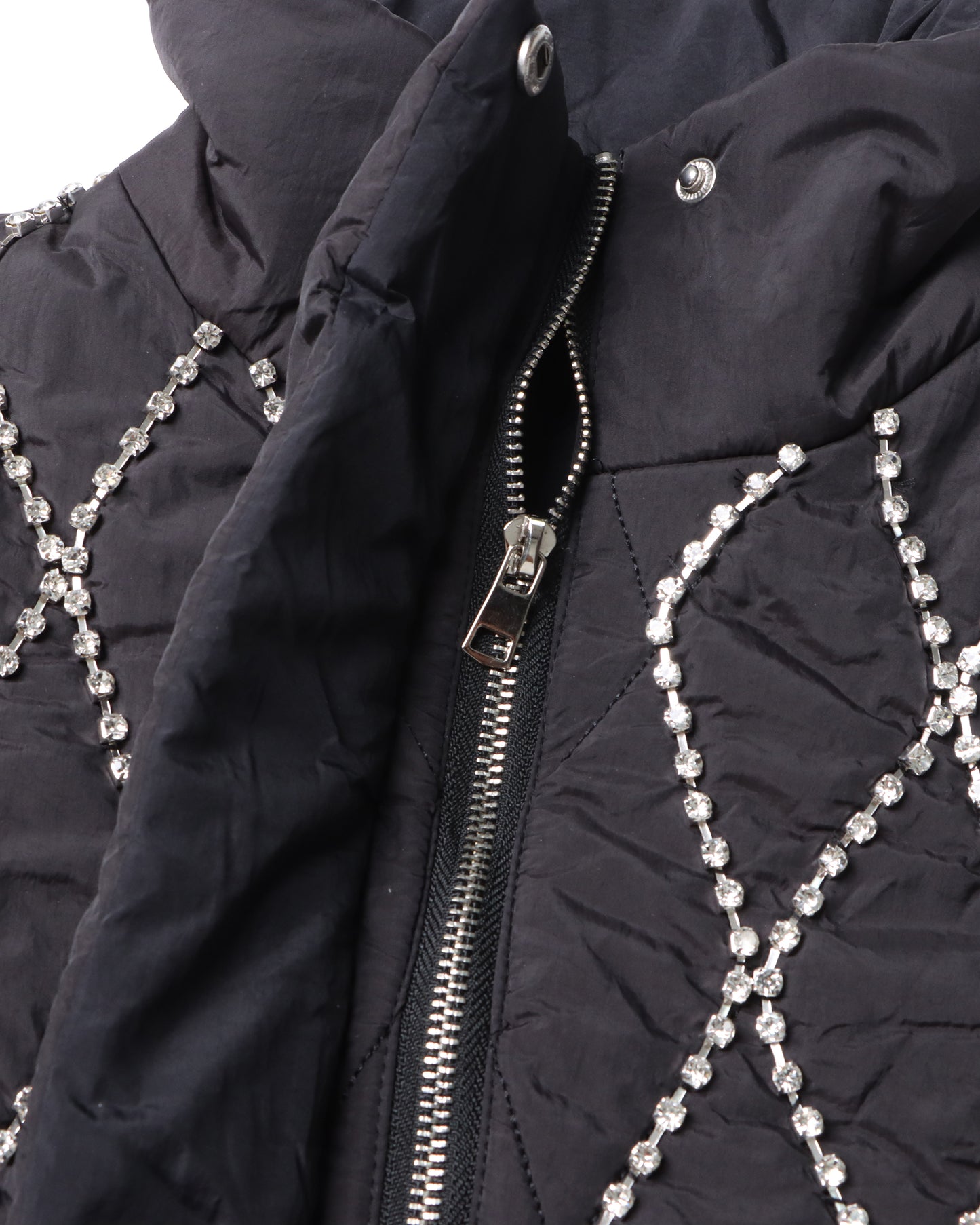 Black Quilted Vest with Crystal Fringe Embellishment