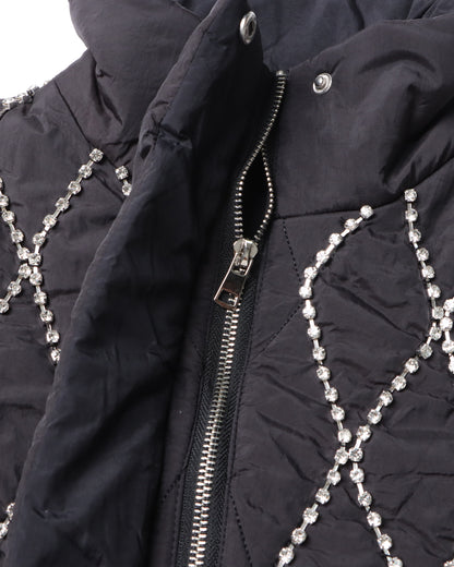 Black Quilted Vest with Crystal Fringe Embellishment