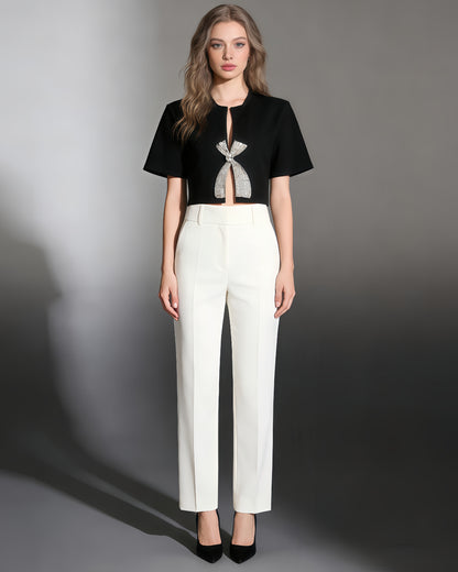 Black Rhinestone Bow Cropped Top