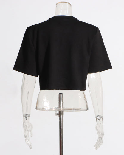 Black Rhinestone Bow Cropped Top