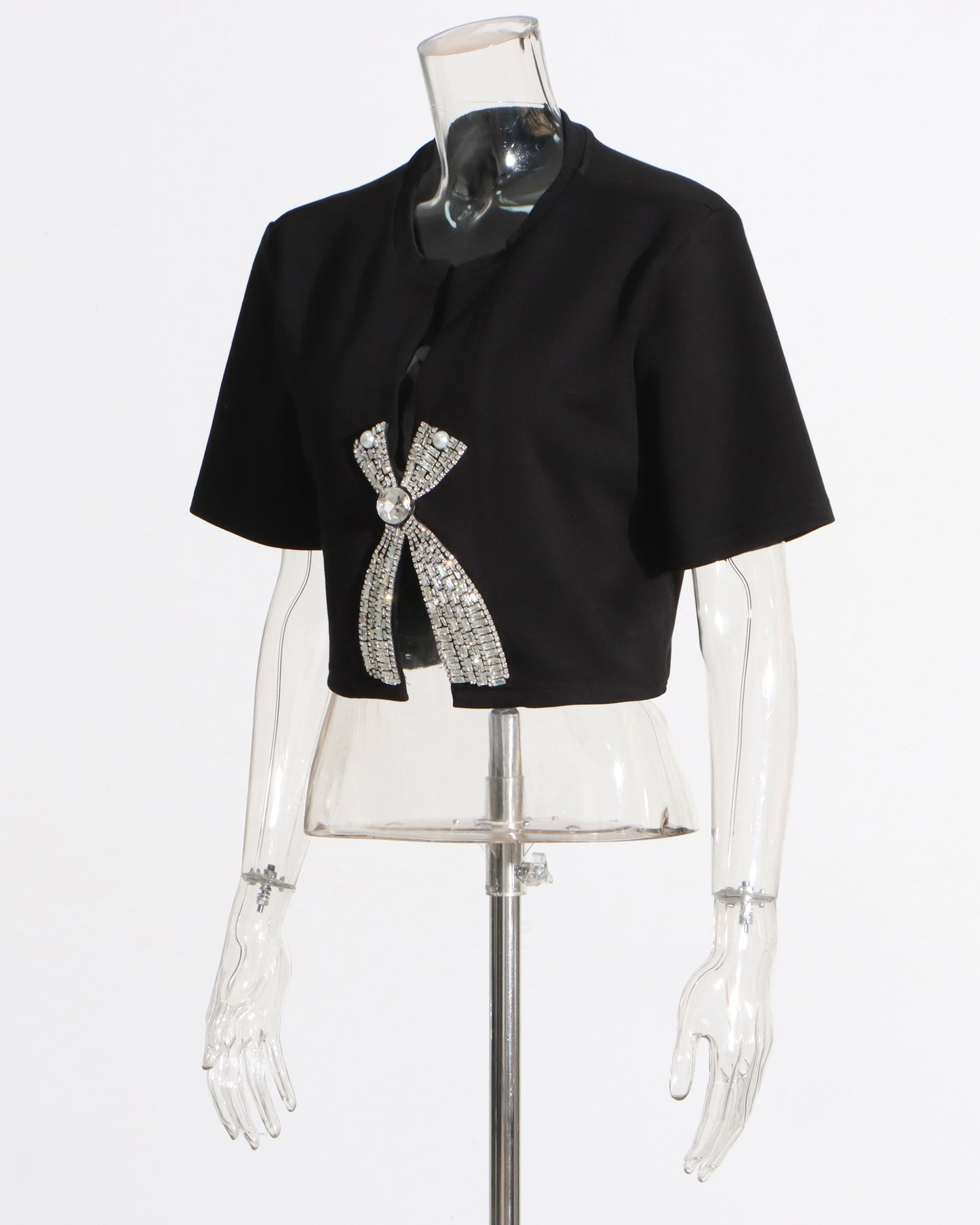 Black Rhinestone Bow Cropped Top