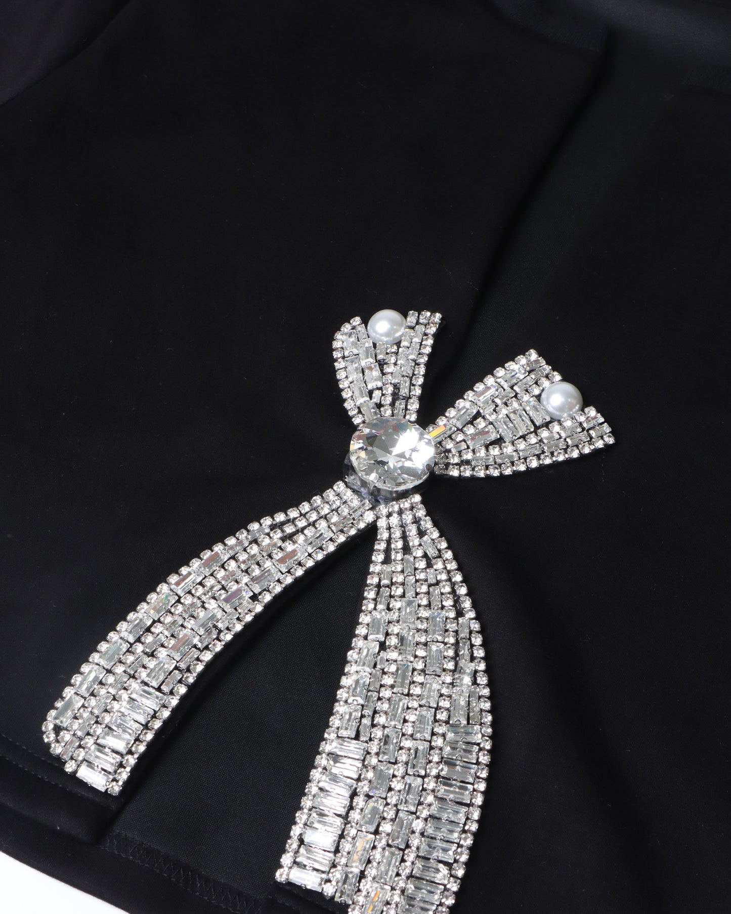 Black Rhinestone Bow Cropped Top