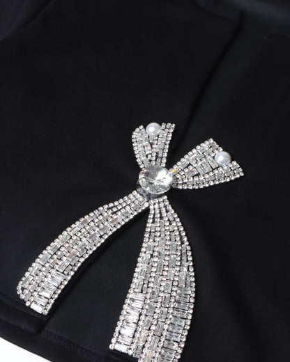 Black Rhinestone Bow Cropped Top