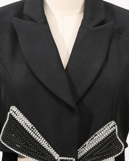 Black Rhinestone Bow Cutout Blazer Dress