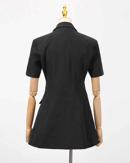 Black Rhinestone Bow Cutout Blazer Dress