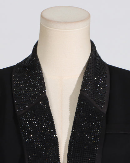Black Rhinestone Lapel Cropped Blazer