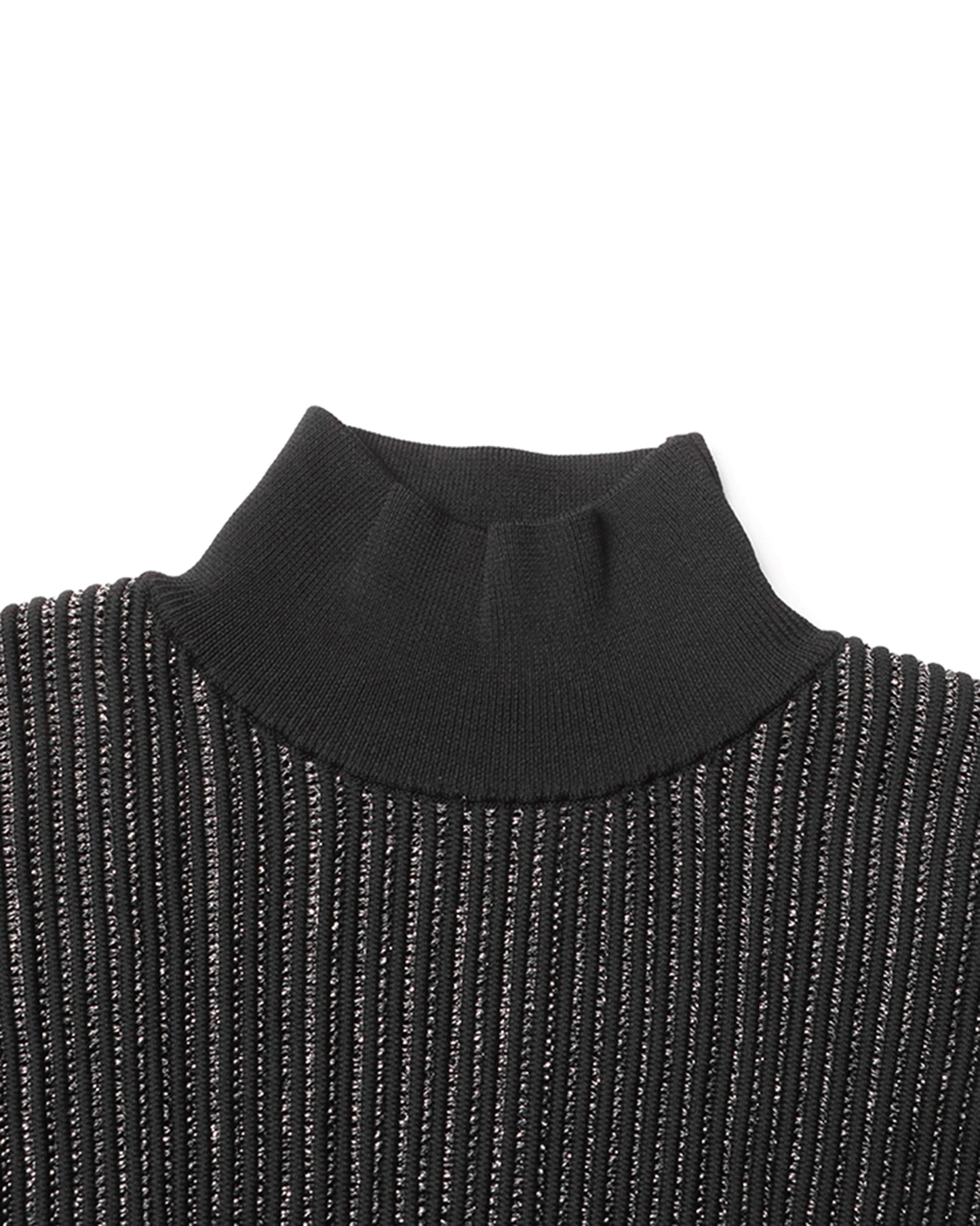 Black Ribbed Turtleneck Sweater with Puff Sleeves