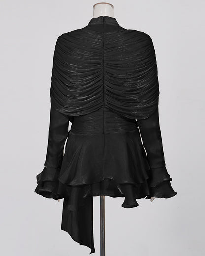 Black Ruched Ruffle Dress