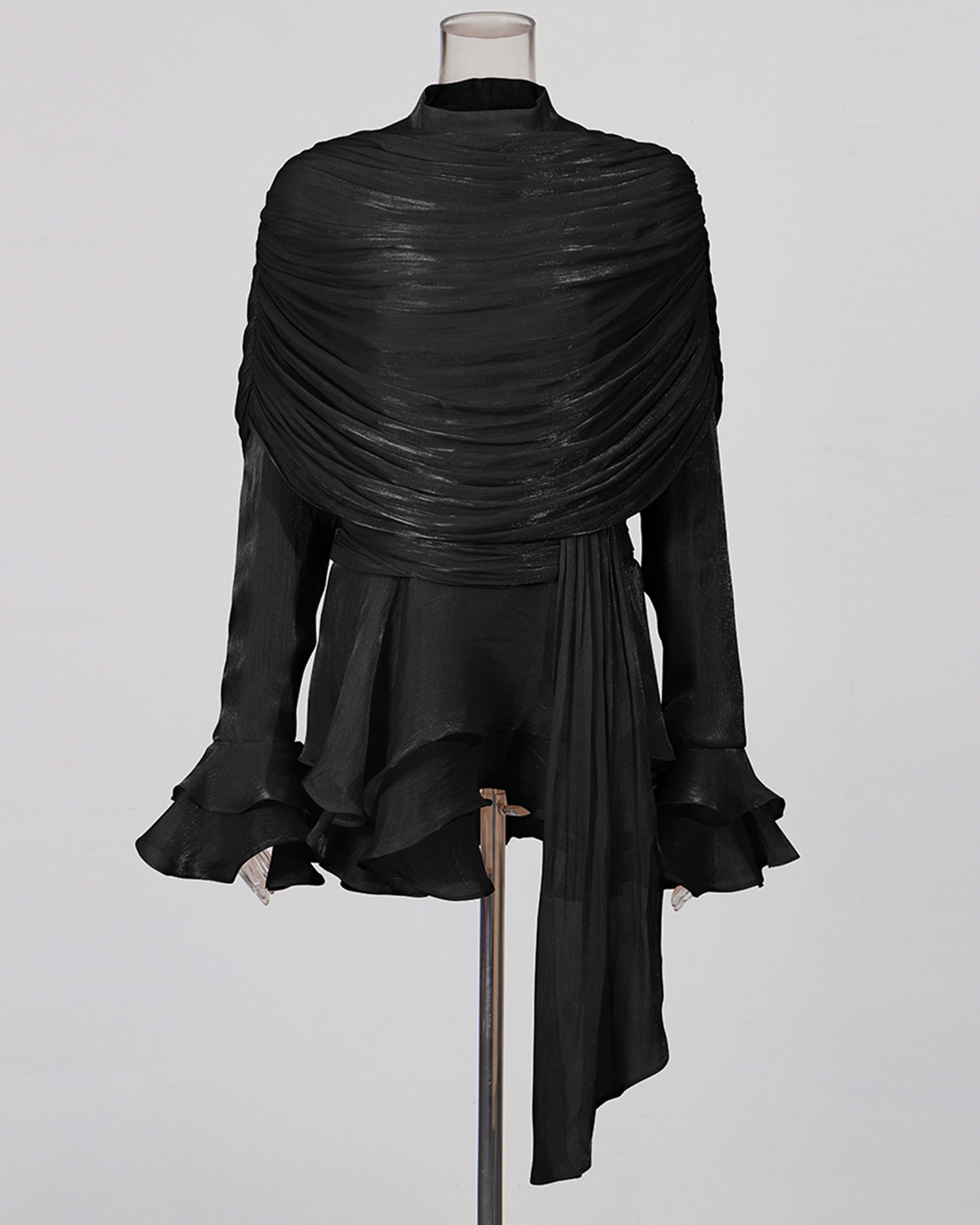 Black Ruched Ruffle Dress