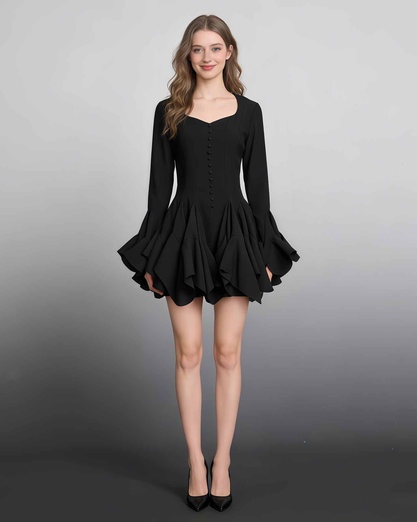 Black Ruffle Hem Mini Dress