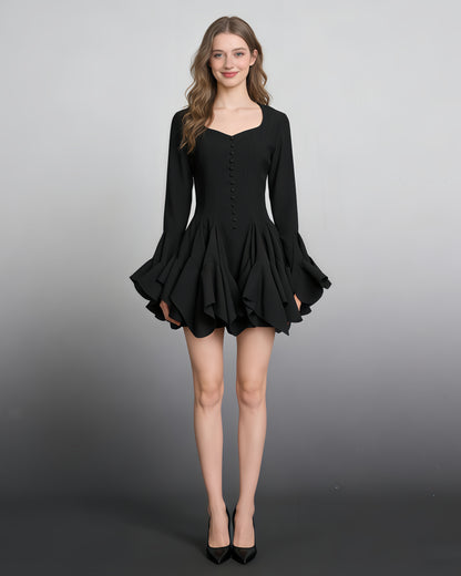 Black Ruffle Hem Mini Dress