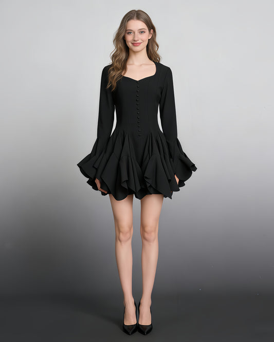 Black Ruffle Hem Mini Dress