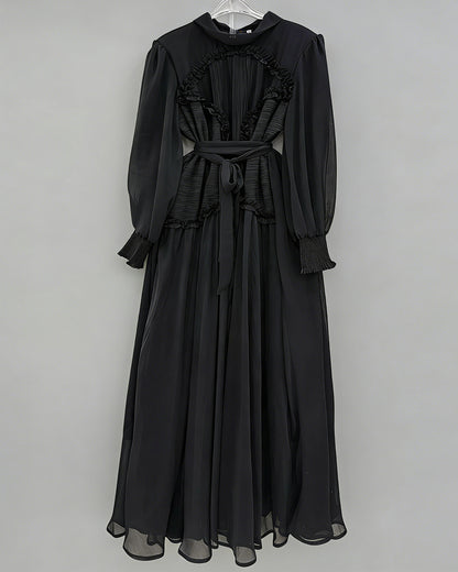Black Ruffled Tie-Waist Maxi Dress