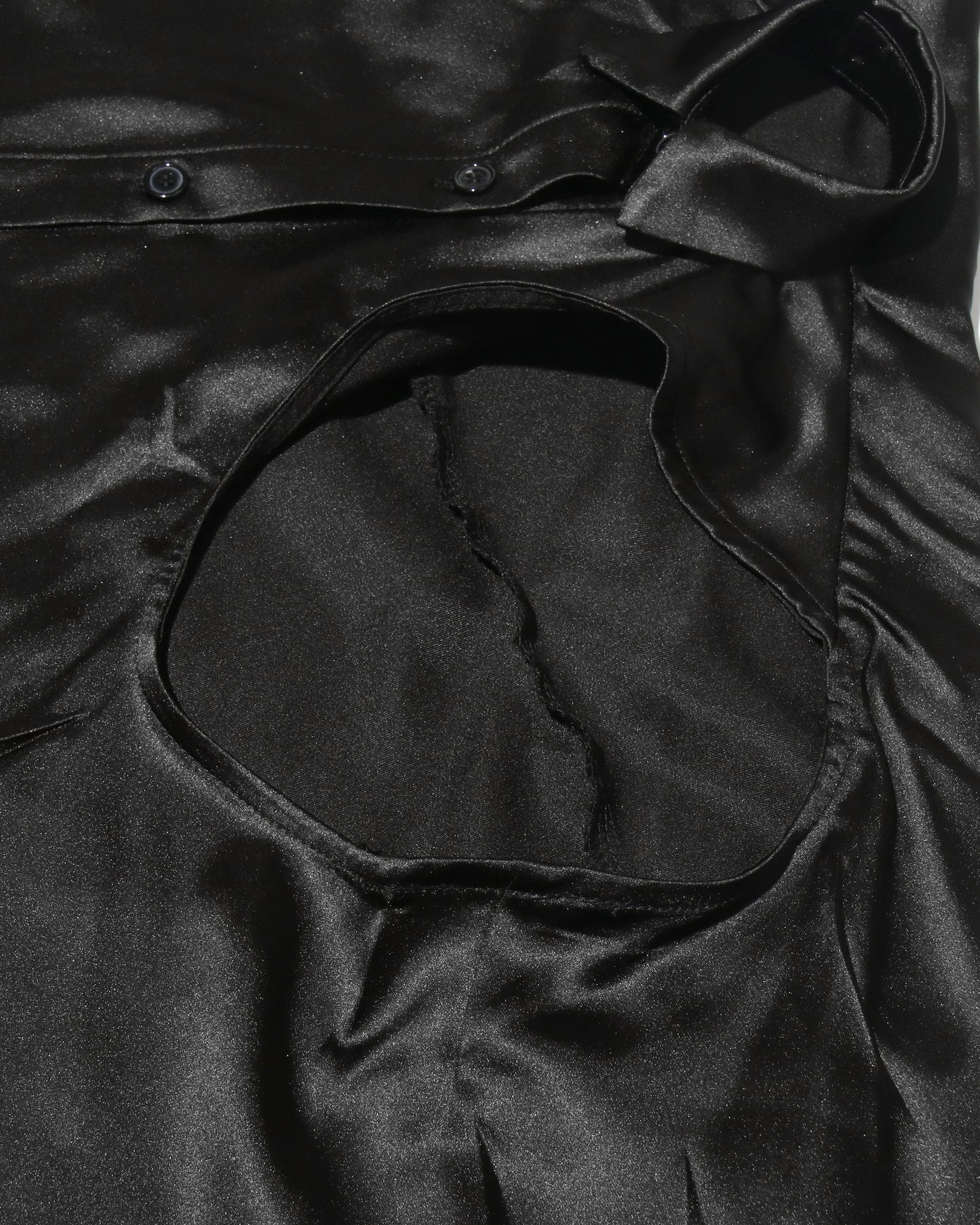 Black Satin Asymmetrical Cutout Midi Skirt