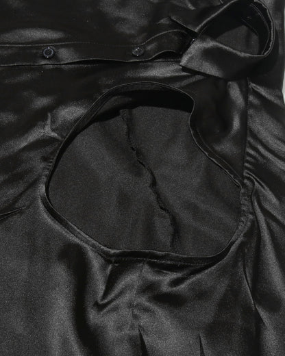 Black Satin Asymmetrical Cutout Midi Skirt