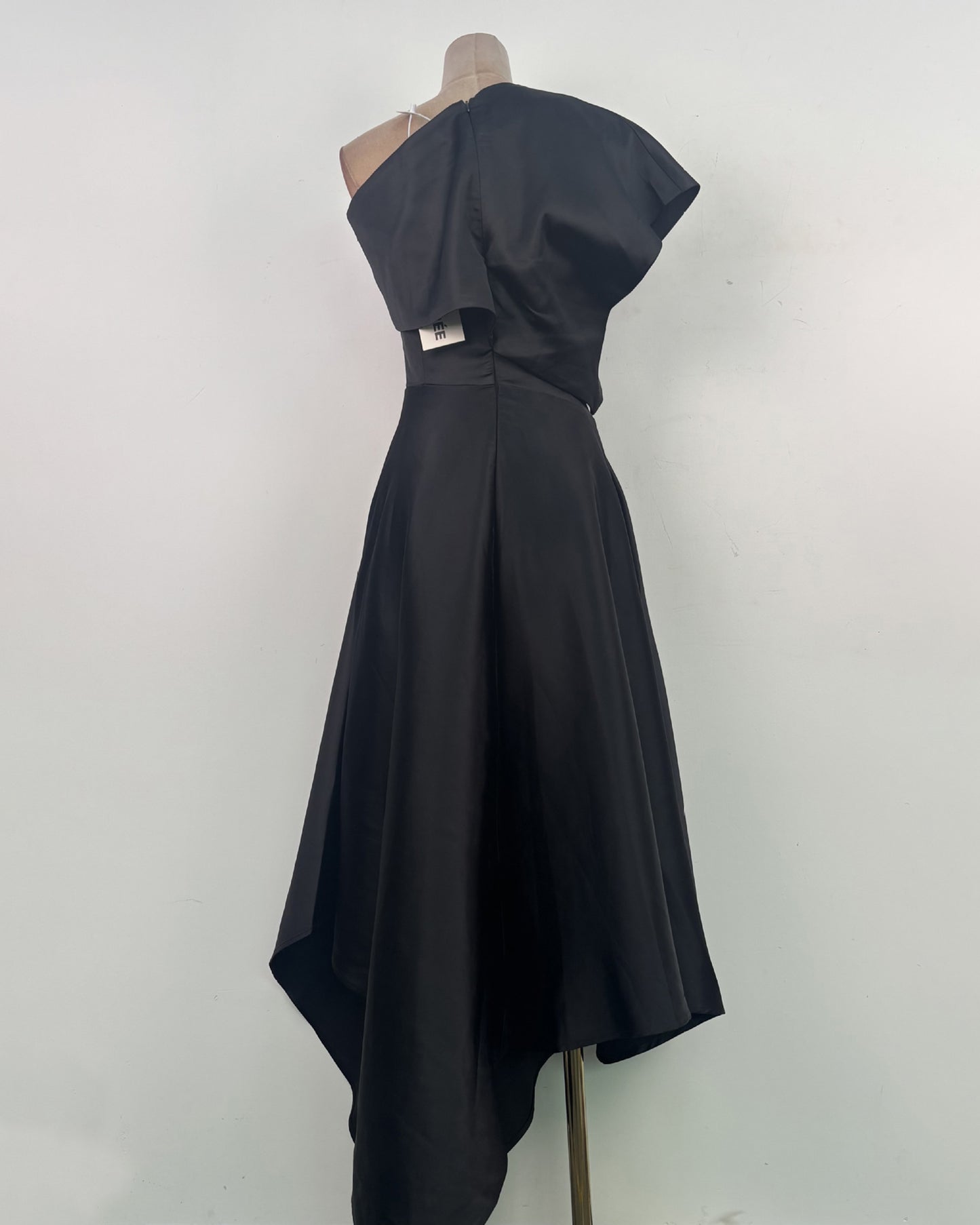 Black Satin Asymmetrical Off One Shoulder Dress