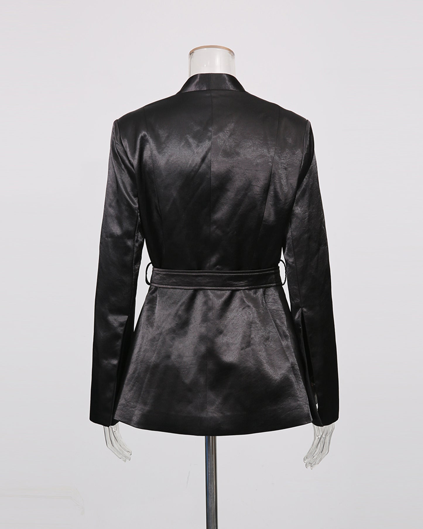 Black Satin Belted Blazer