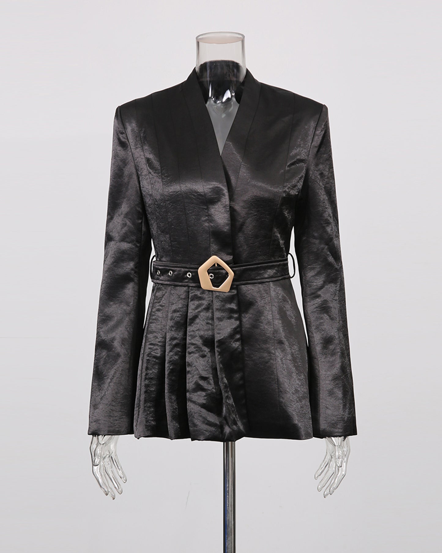 Black Satin Belted Blazer