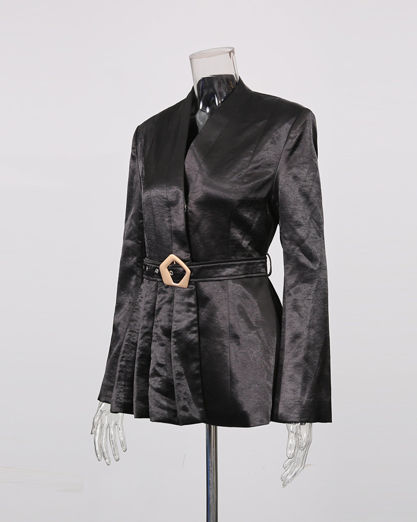 Black Satin Belted Blazer