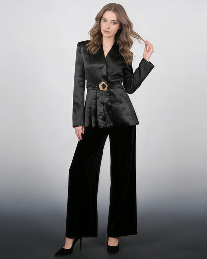 Black Satin Belted Blazer