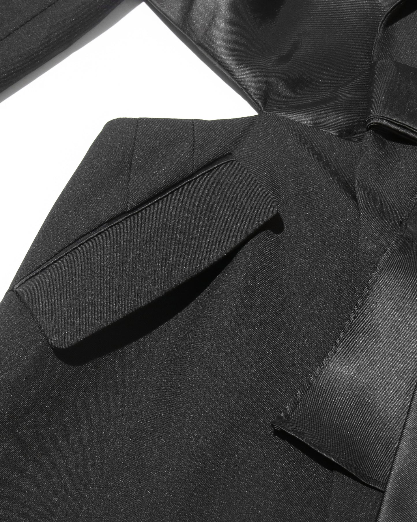 Black Satin Bow-Accent Asymmetric Blazer