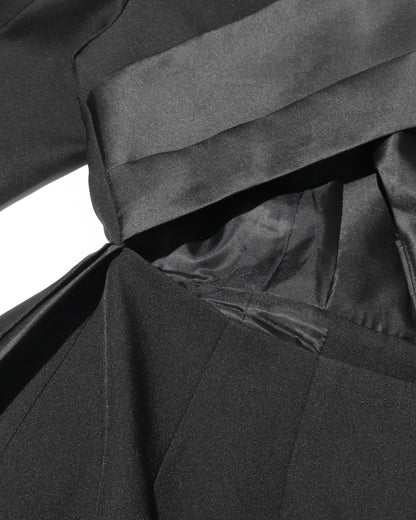 Black Satin Bow-Accent Asymmetric Blazer