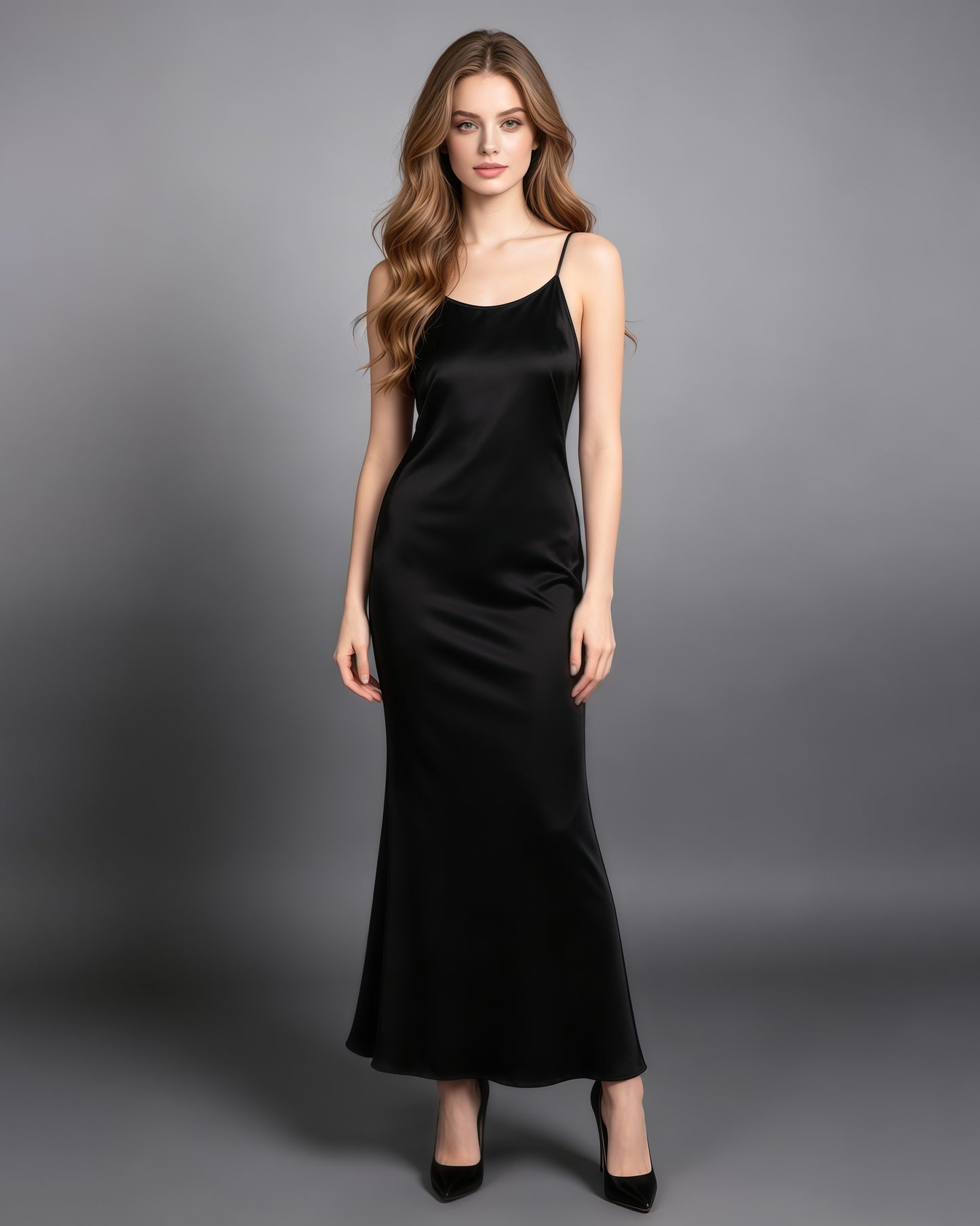 Black Satin Off Shoulder Mermaid Maxi Dress